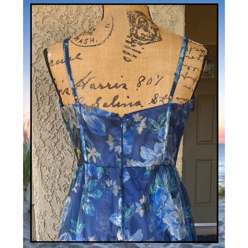 Lulus Blue Floral Organza Tiered Maxi Exclusive Glamour Dress Size S - Picture 5 of 9